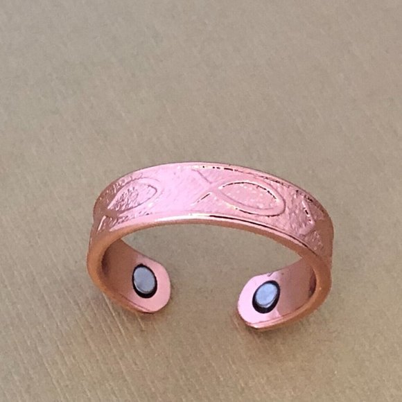 Solid Pure Copper Magnetic Ring Men Women Arthritis Adjustable Ring - Jesus Fish - Picture 3 of 5